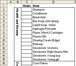 Excel Grocery List